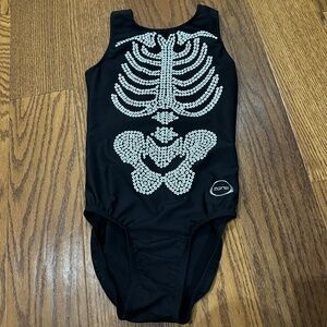 OZONE Gymnastics Black Sequin Skeleton Halloween Leotard Size AXS